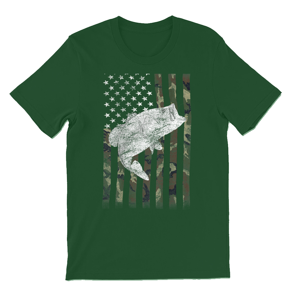 Bass Fishing American Camo Usa Flag T-shirt
